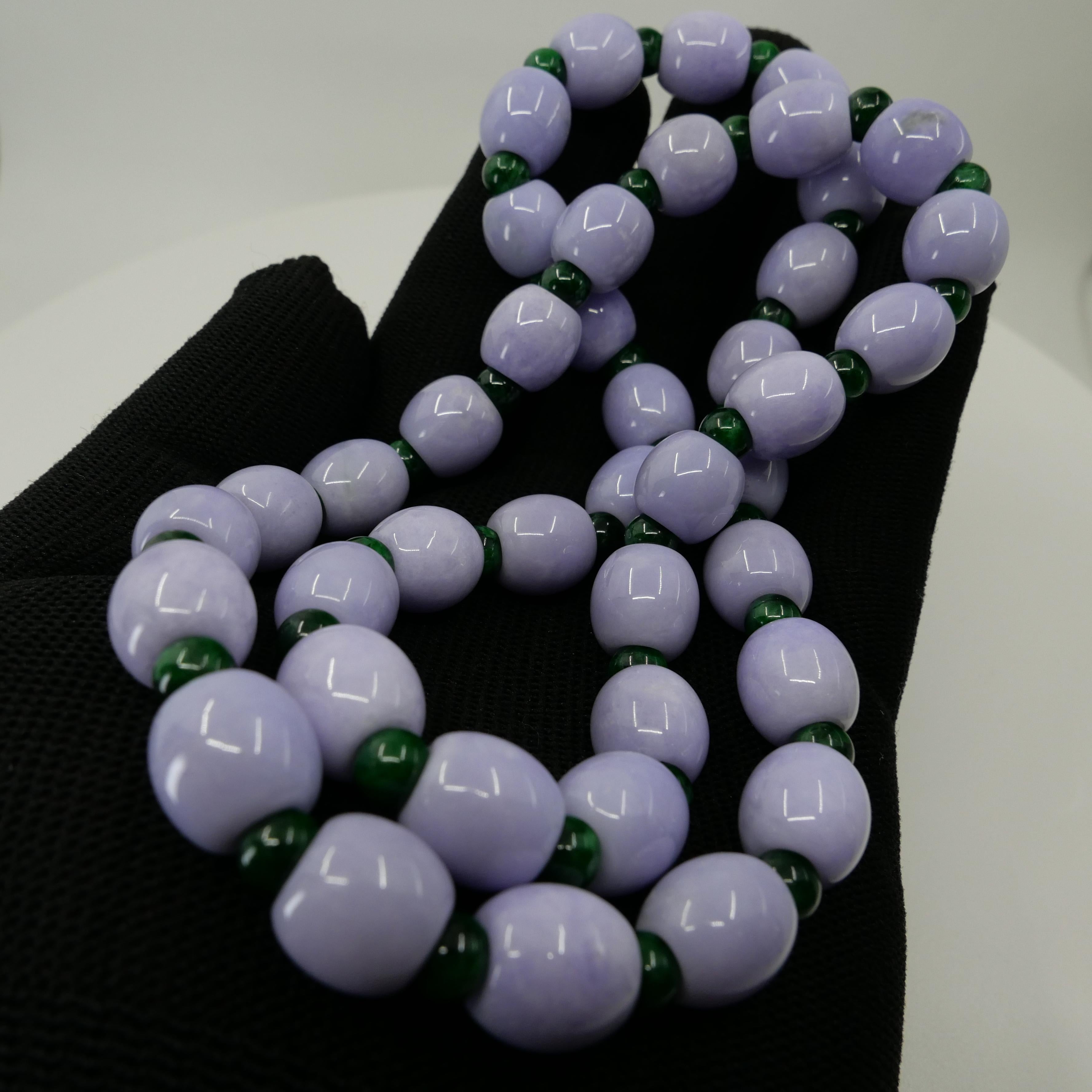 Certified 577 CTW Lavender Intense Green Jade Lotus Seed Necklace, Substantial 8