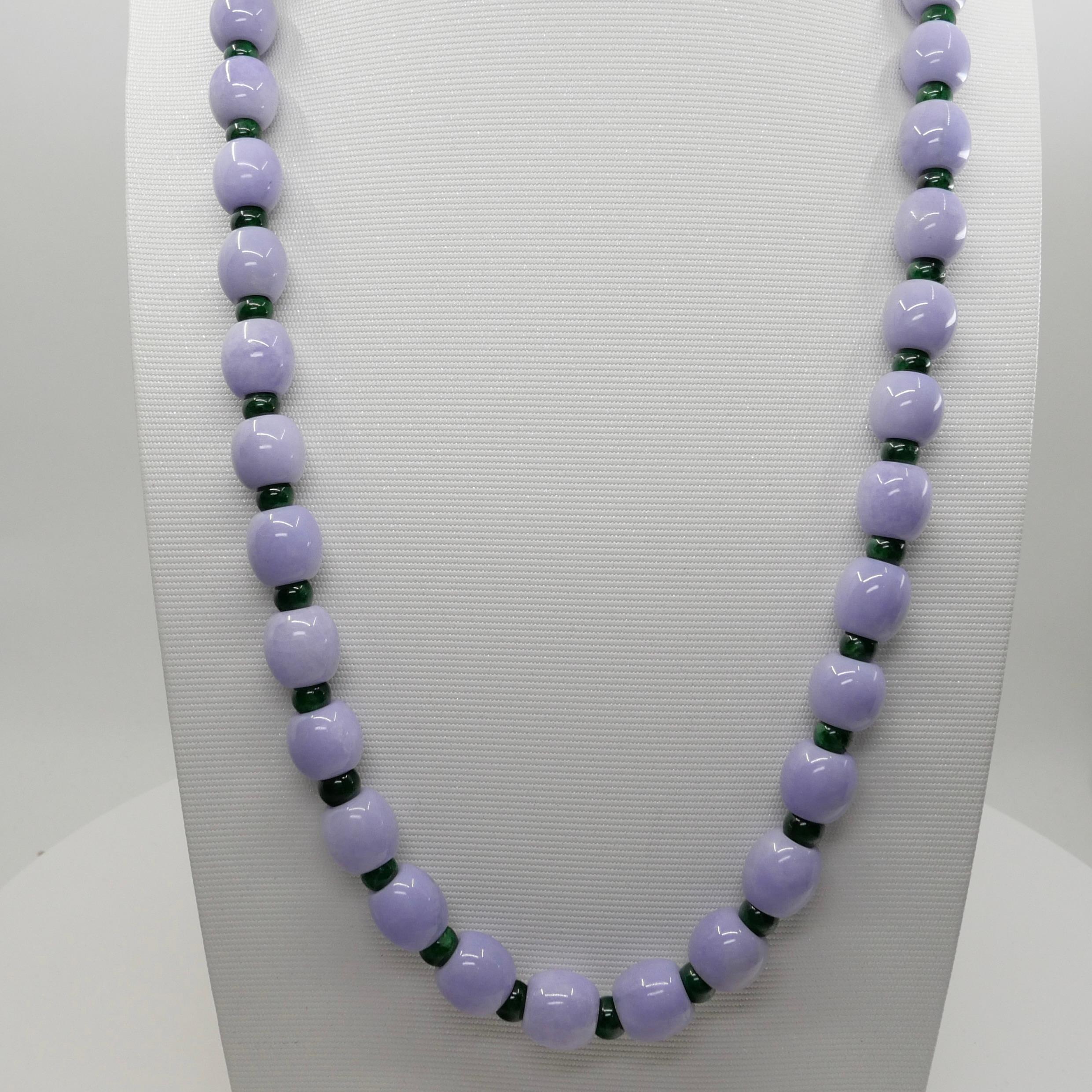 Certified 577 CTW Lavender Intense Green Jade Lotus Seed Necklace, Substantial 1