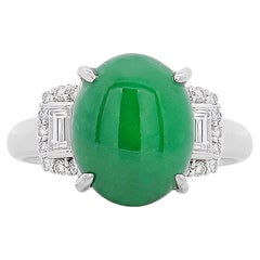 Platinring mit zertifiziertem 5,80 Karat natürlichem Jadeit und Baguette-Diamant