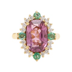 Certified 5.80 Carat Natural Spinel with Diamonds and Emerald in 18 Karat Gold