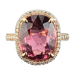Certified 5.80 Carat Unheated Tourmaline Ring Set in 18K Pink Gold