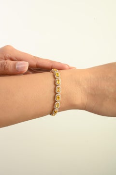 Certified 5.86Ct Yellow Sapphire & 1.98Ct Diamond Halo Tennis Bracelet 14K Gold