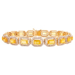 Certified 5.86Ct Yellow Sapphire & 1.98Ct Diamond Halo Tennis Bracelet 14K Gold
