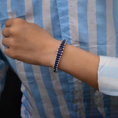 Pulsera de diamantes zafiro azul corte octágono certificado 5,89 qt Oro macizo 14k