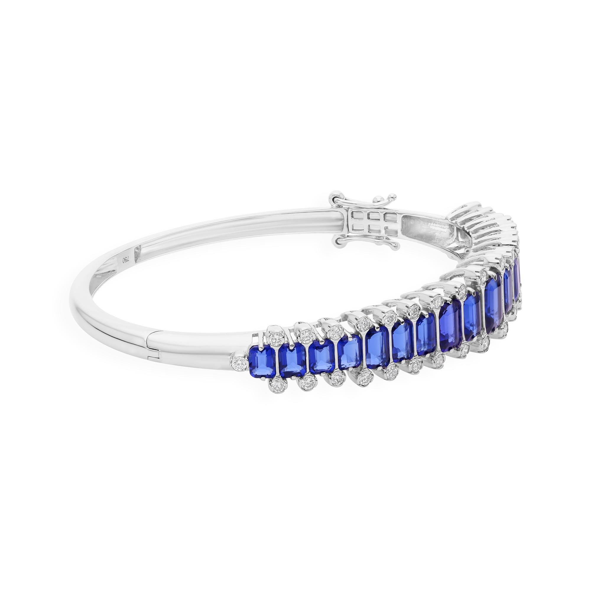 Pulsera de diamantes zafiro azul corte octágono certificado 5,89 qt Oro macizo 14k en venta 1