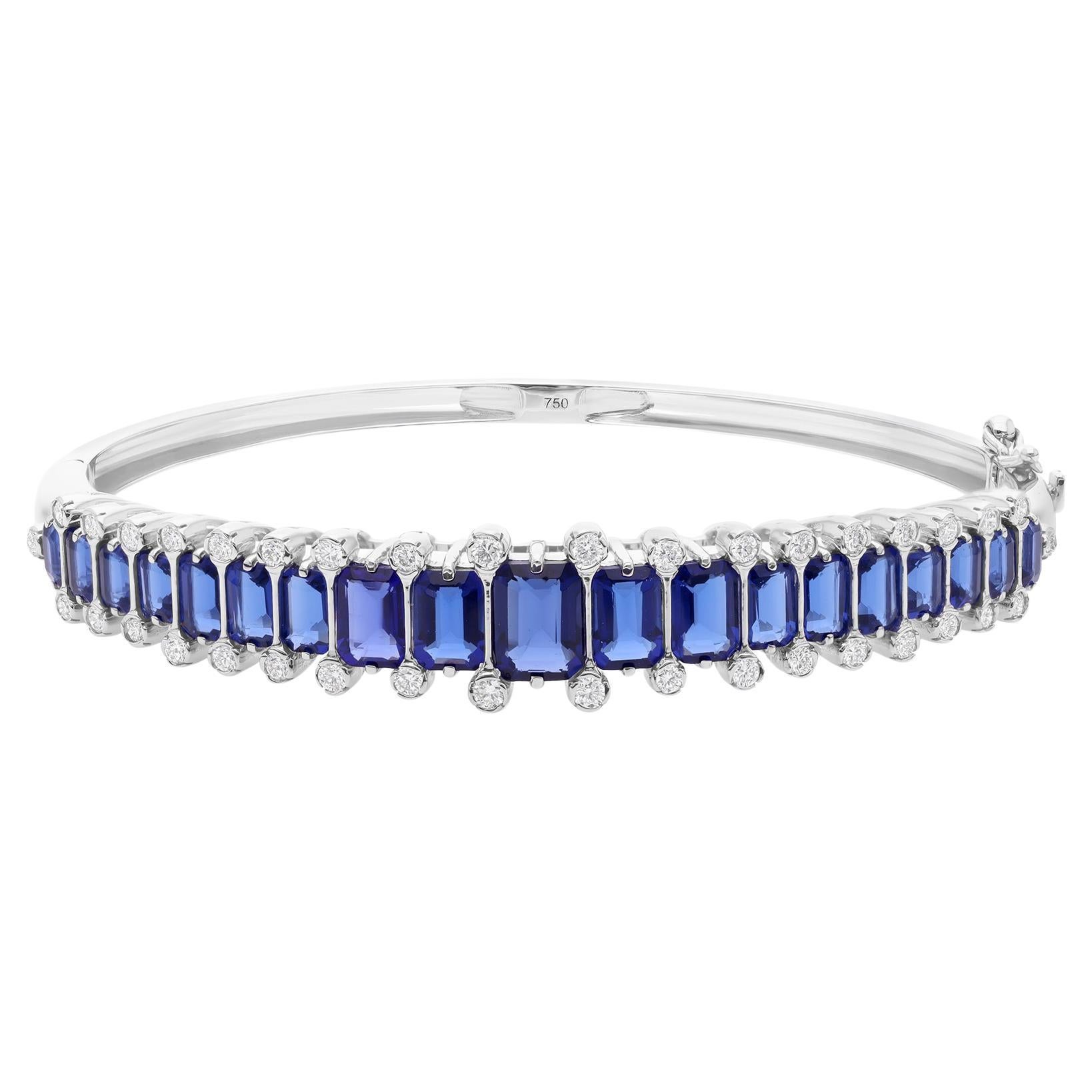 Pulsera de diamantes zafiro azul corte octágono certificado 5,89 qt Oro macizo 14k en venta