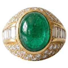 Certified 5.90 Carat Colombian Emerald and Diamond Ring in 18k Yellow Gold