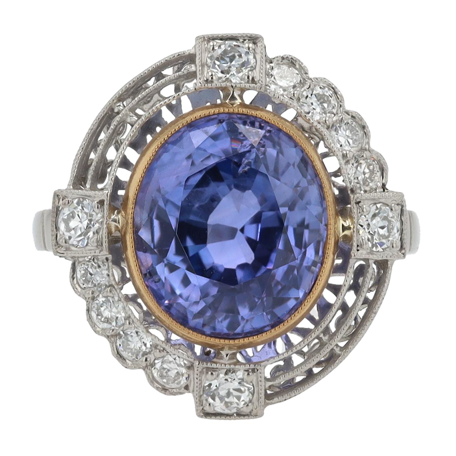 Zertifizierter 5,95 Karat Farbwechsel Lila Saphir Ring (Edwardian) im Angebot