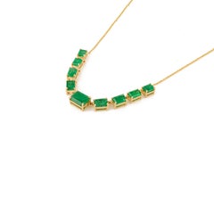 VR Jewels Certified 6 Ct Natural Zambian Emerald Bar Necklace in 18K Yellow Gold