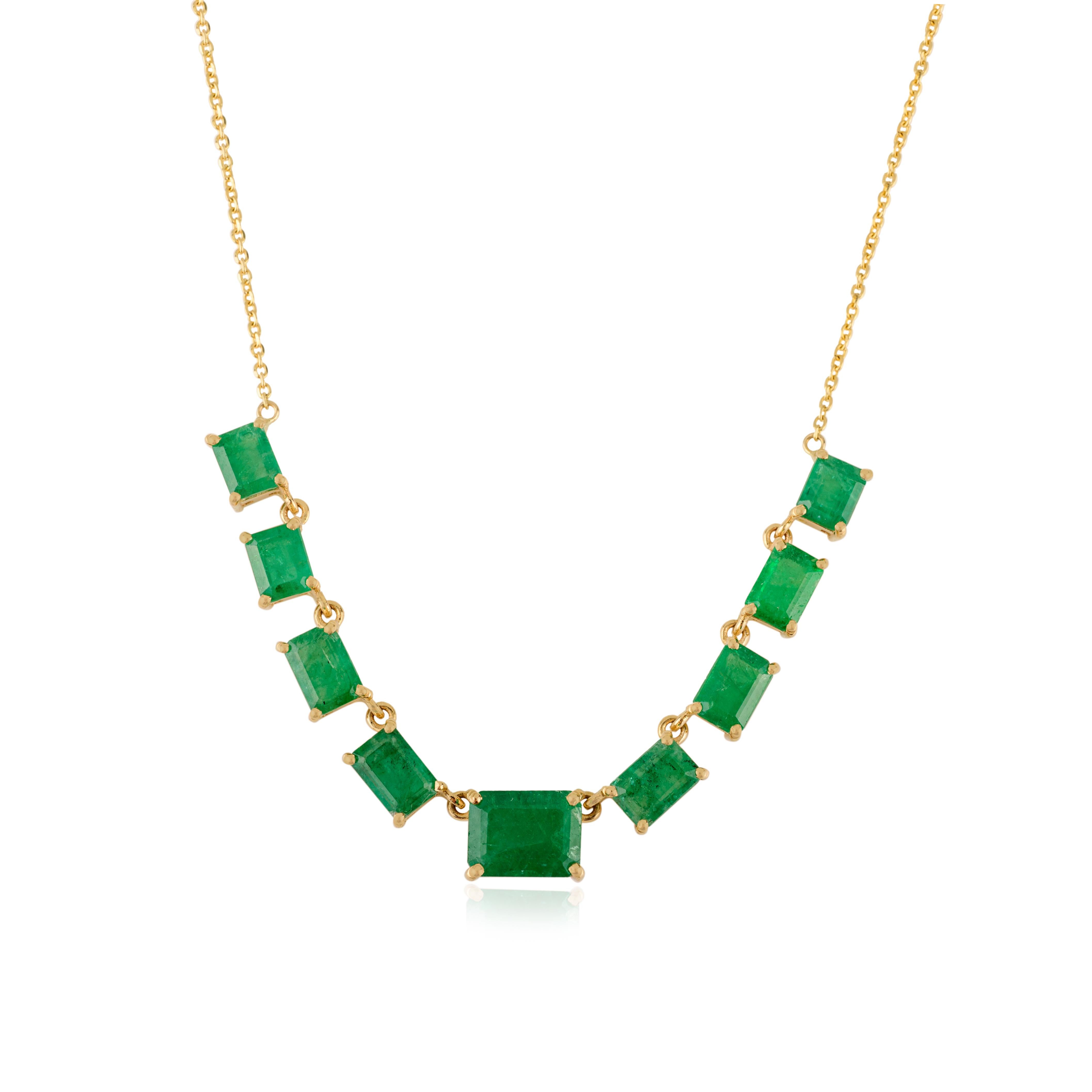 De las mujeres Collar de esmeraldas naturales certificadas de 5,96 ct en oro amarillo de 18 quilates Regalos de Navidad en venta