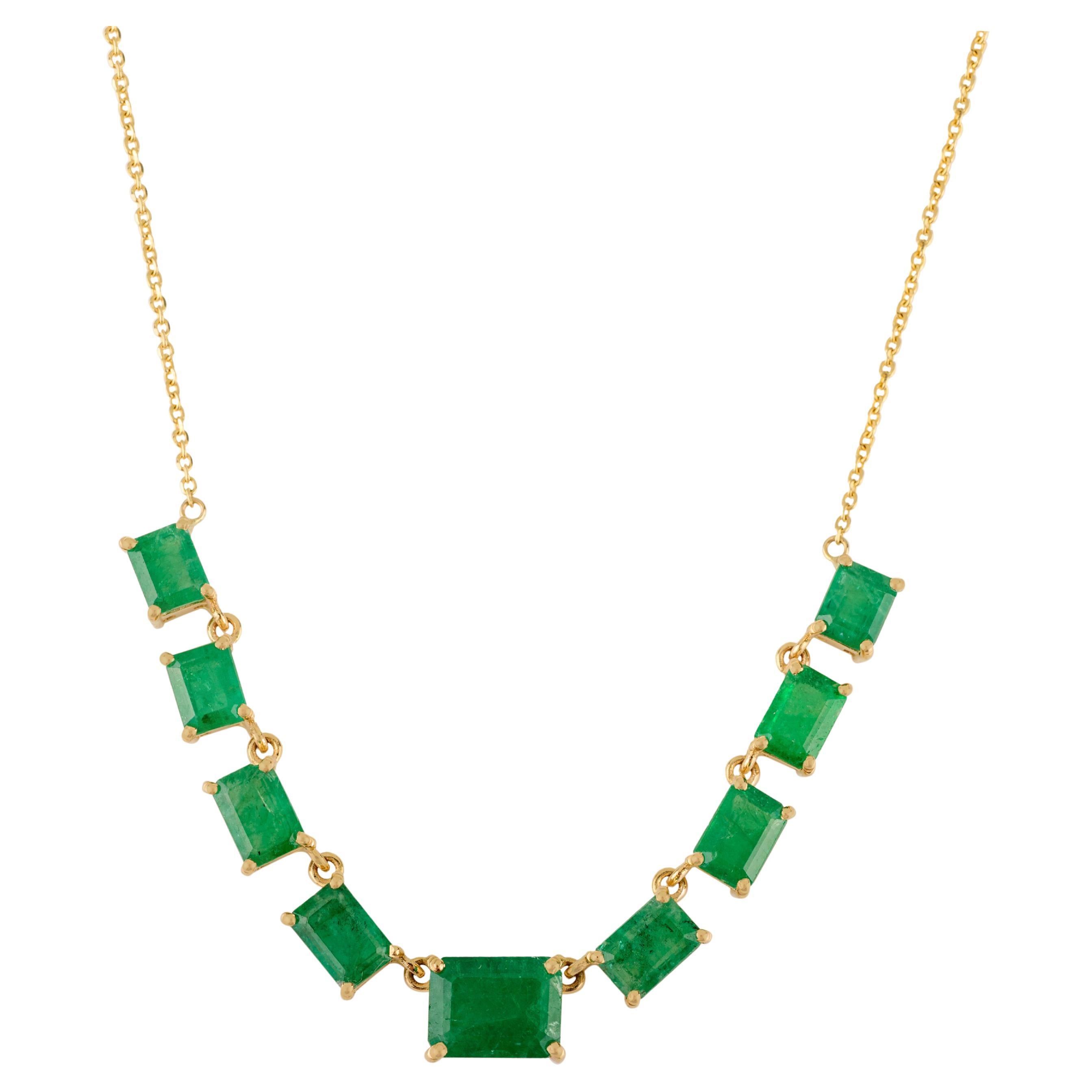 Collier d'émeraudes naturelles certifiées de 5,96 carats en or jaune 18 carats Cadeaux de Noël