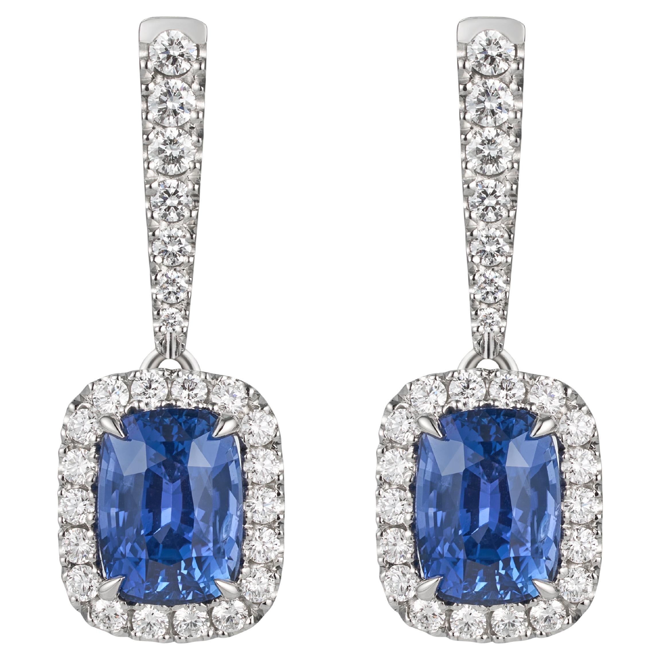 Certified 6 Carat Blue Sapphire Diamond Earring 'Natural & Untreated' For Sale
