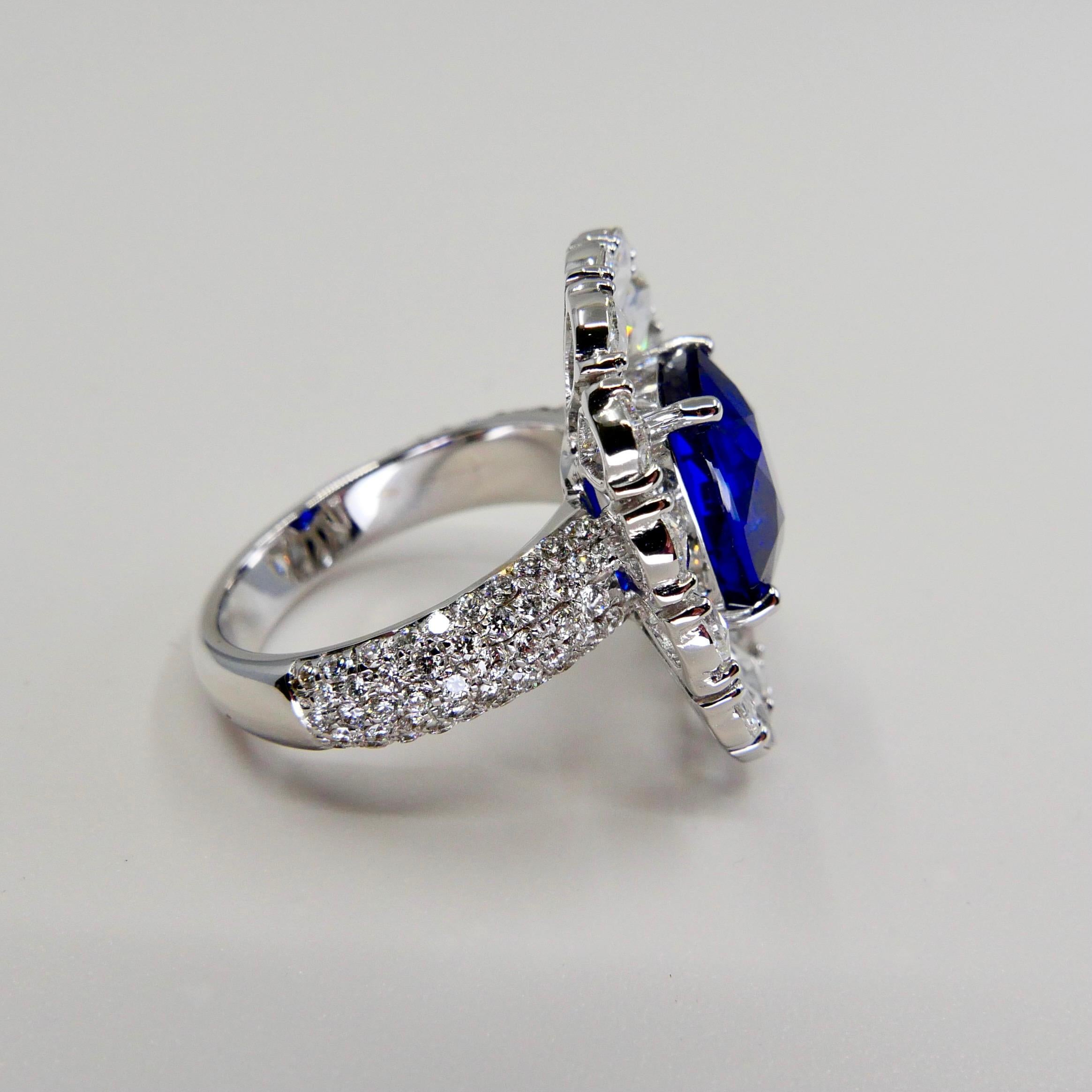 Certified 6 Carat Ceylon Royal Blue Sapphire and Rose Cut Diamond Cocktail Ring 5