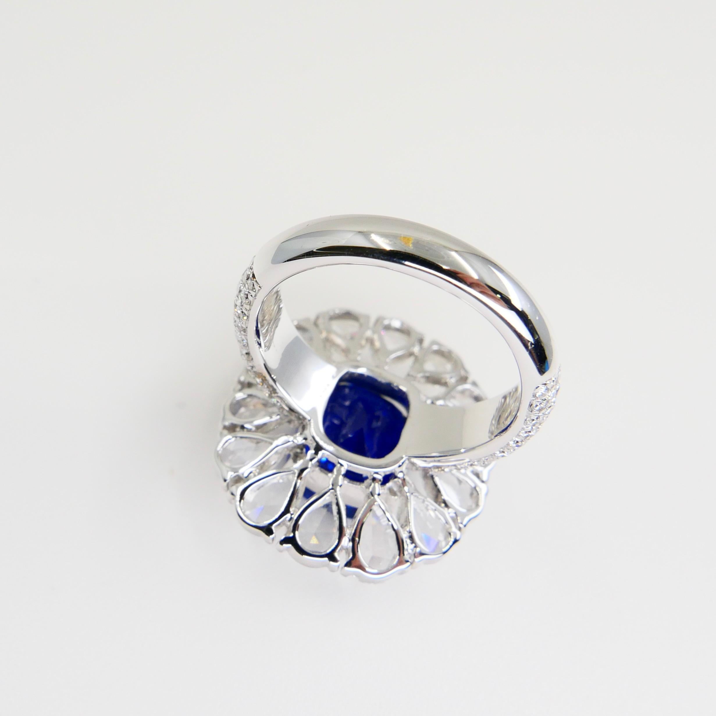 Certified 6 Carat Ceylon Royal Blue Sapphire and Rose Cut Diamond Cocktail Ring 9