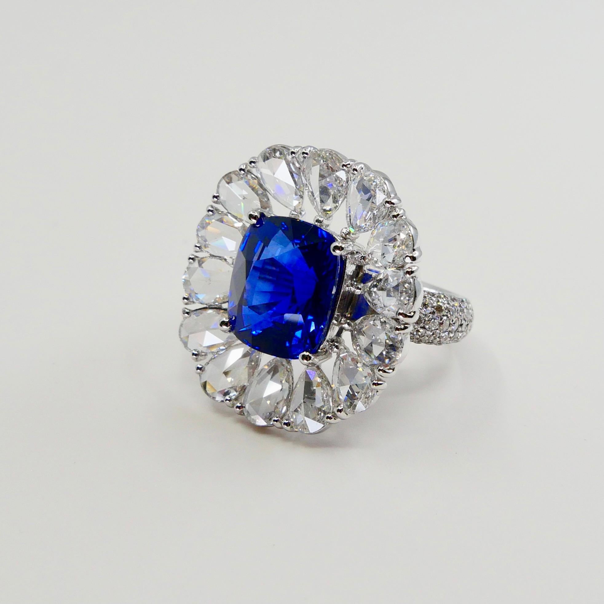 Certified 6 Carat Ceylon Royal Blue Sapphire and Rose Cut Diamond Cocktail Ring In New Condition In Hong Kong, HK
