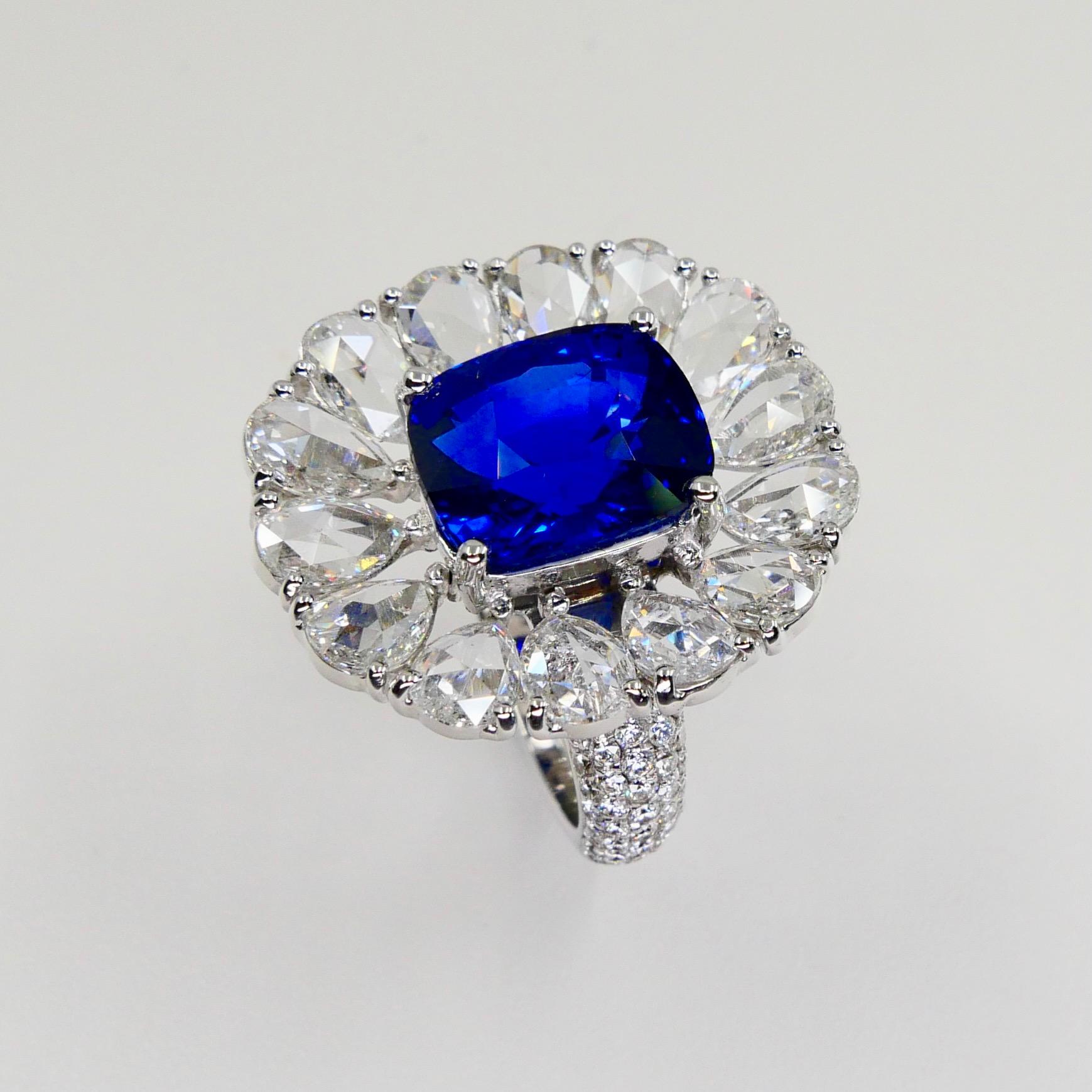 Certified 6 Carat Ceylon Royal Blue Sapphire and Rose Cut Diamond Cocktail Ring 2