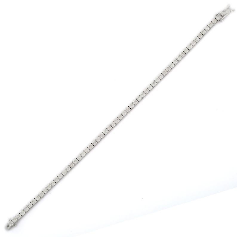 Round Cut Certified 6.01 Natural Diamond Tennis Bracelet for Mom in 18k Solid White Gold For Sale