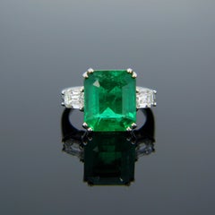 Certified 6.05 Carat Colombian Emerald Diamond Emerald Cut Platinum Ring