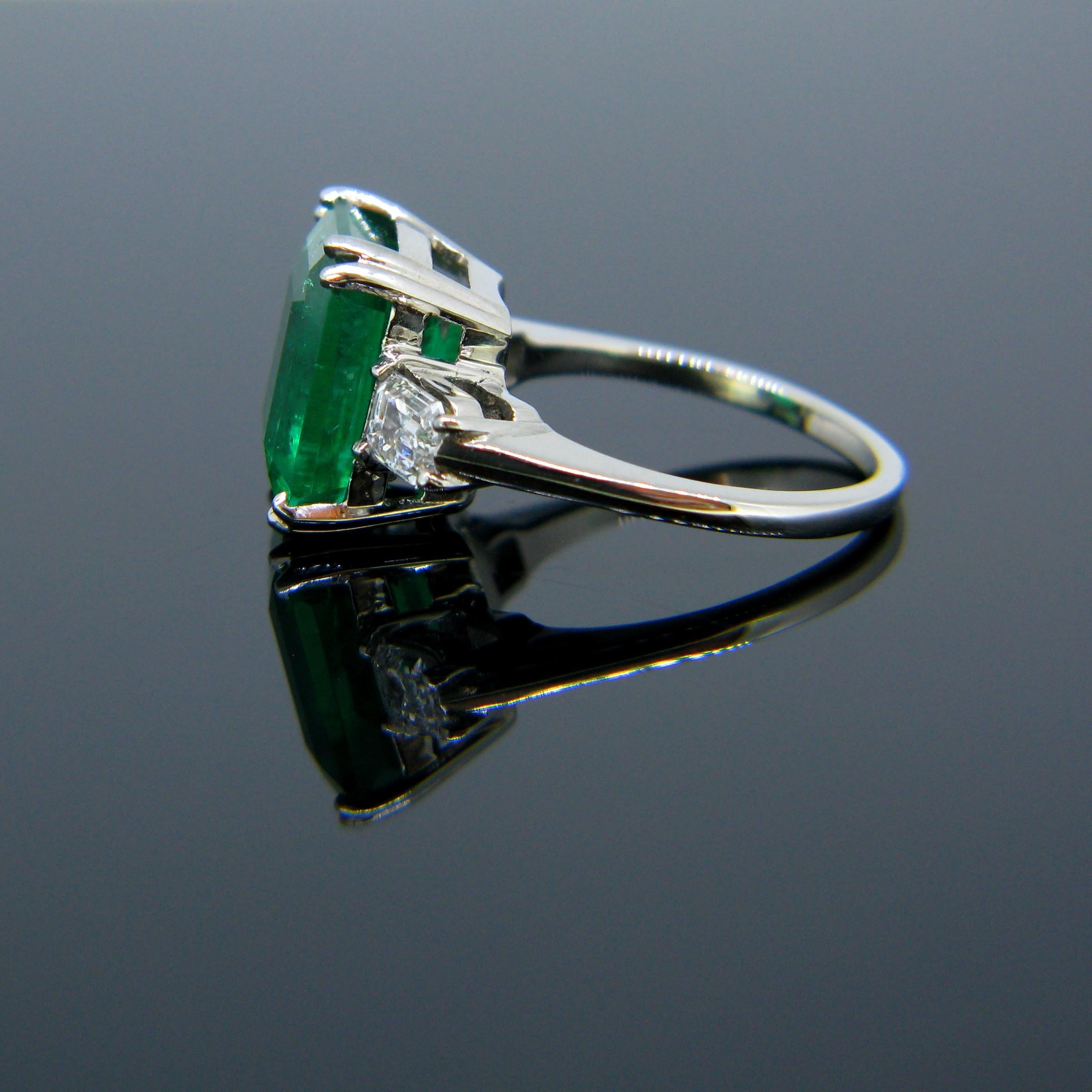 Certified 6.05 Carat Colombian Emerald Diamond Emerald Cut Platinum Ring 1