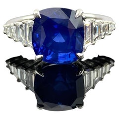 Certified 6.05 Carat Cushion Sapphire and Diamond Ring