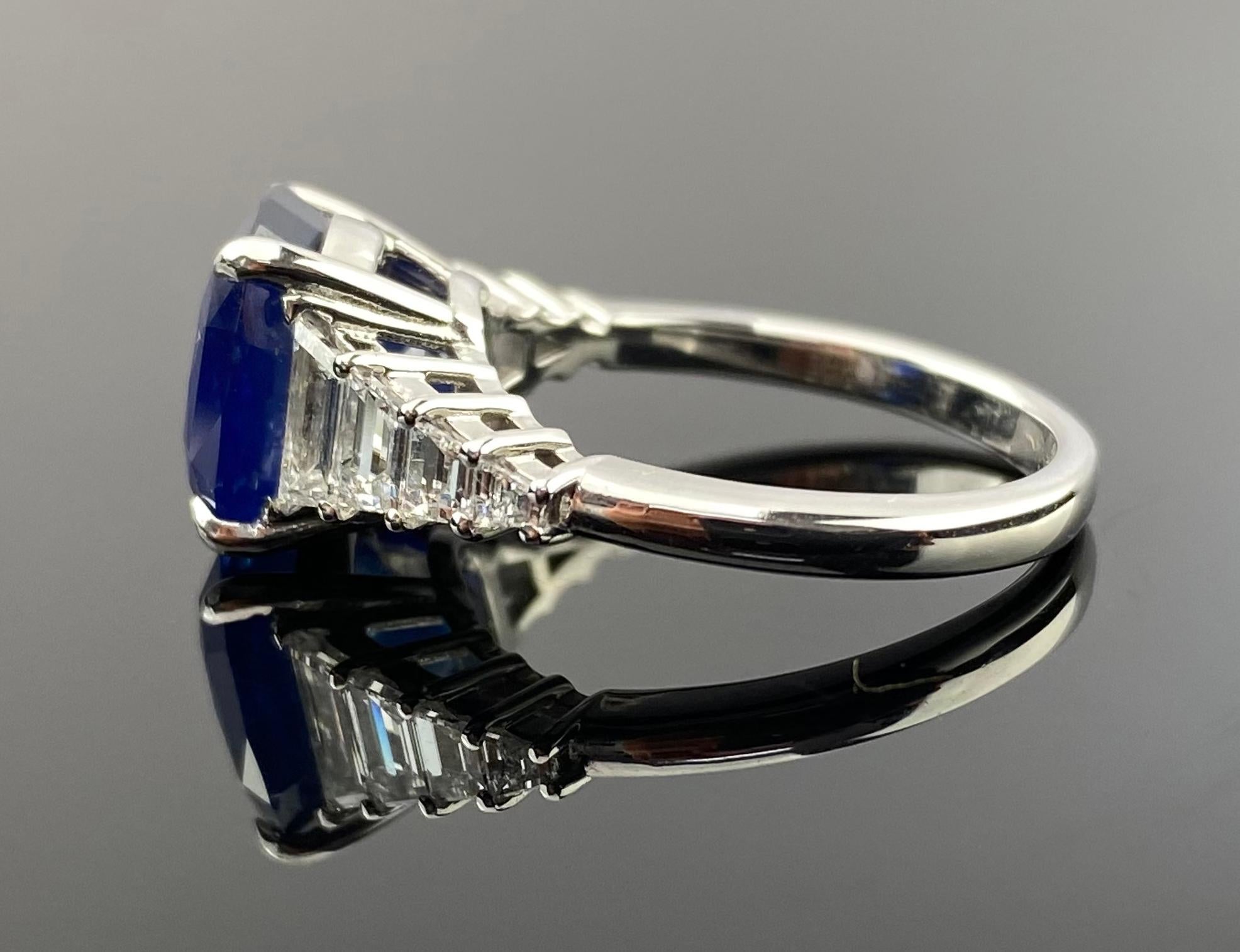 Cushion Cut Certified 6.05 Carat Cushion Sapphire and Diamond Ring For Sale