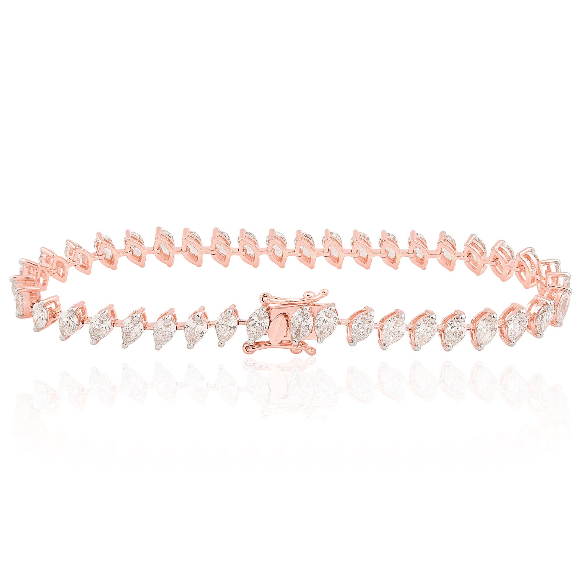 Art nouveau Bracelet de tennis en or rose 18k certifié 6,1 ct de diamants taillés en marquise en vente