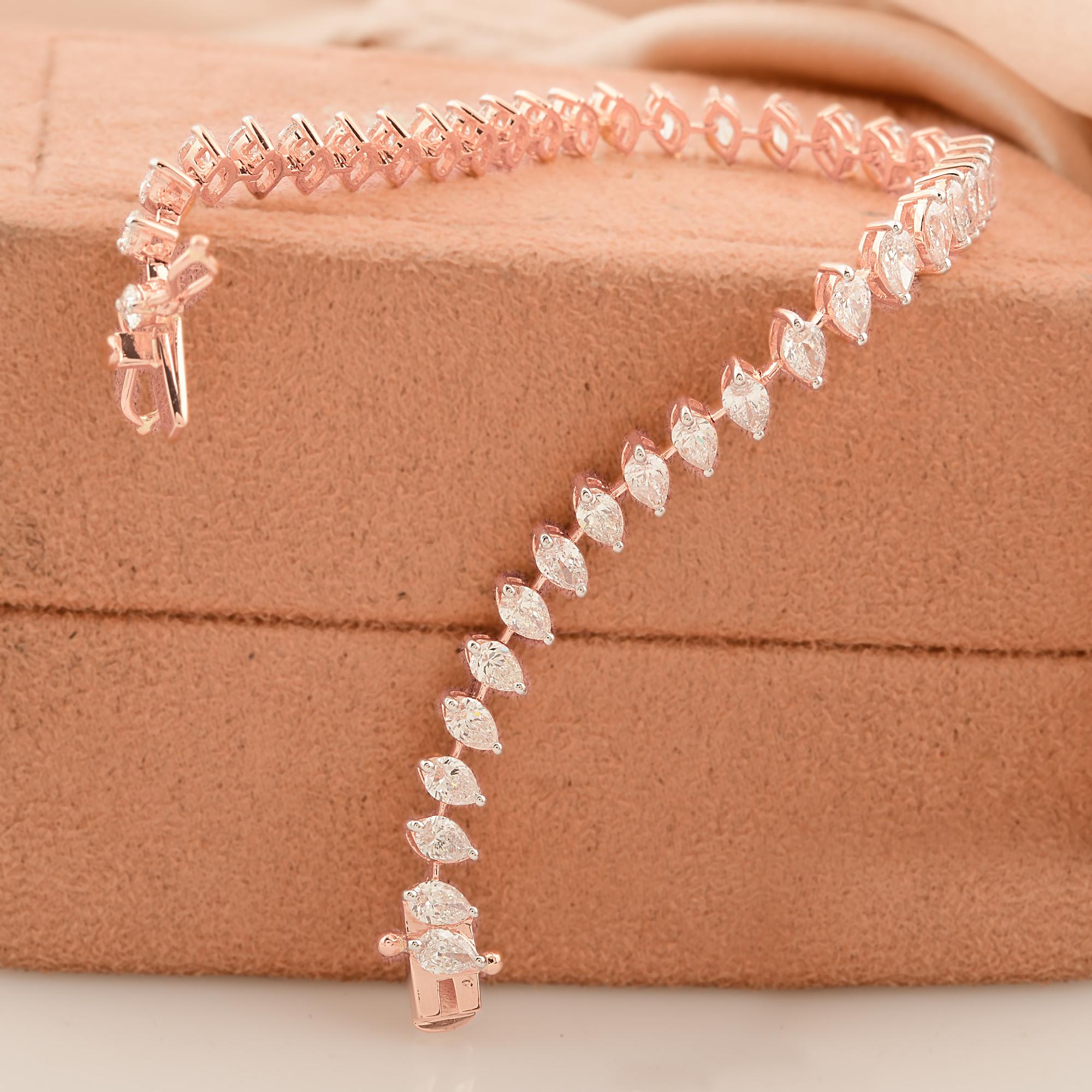 Taille Marquise Bracelet de tennis en or rose 18k certifié 6,1 ct de diamants taillés en marquise en vente