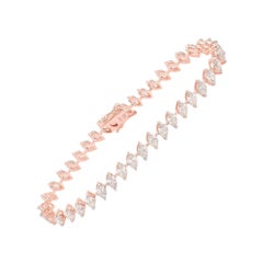 Bracelet de tennis en or rose 18k certifié 6,1 ct de diamants taillés en marquise