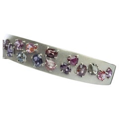 Hannaboya Certified 6.10 ctw Natural Sapphire and Ruby Platinum Silver Bangle