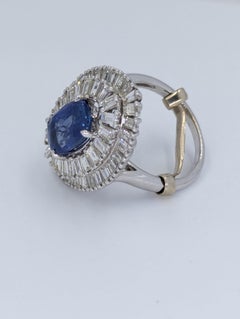 Certified 6.12 CTW unheated blue sapphire In 14k gold Diamonds Ballerina Ring