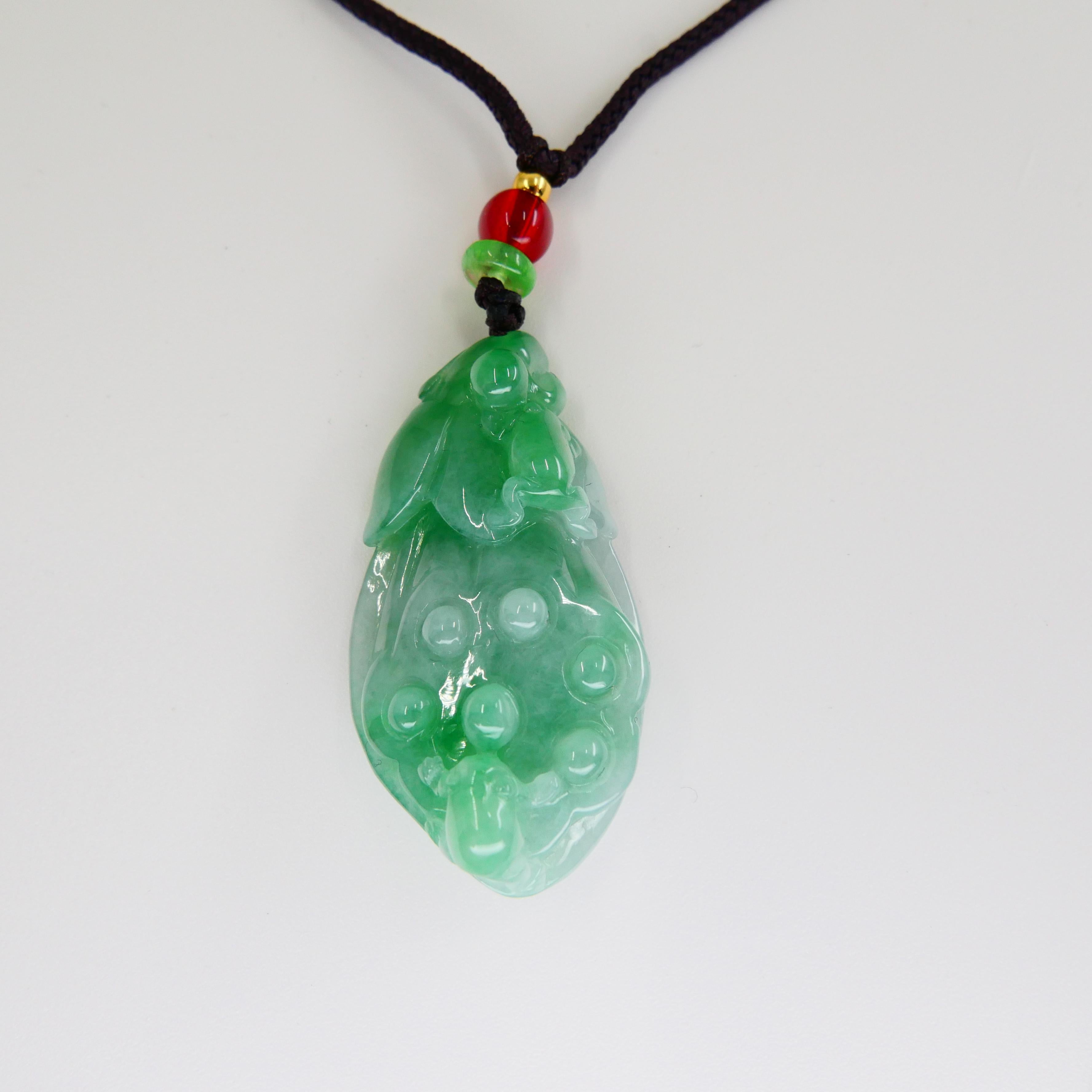 Certified 61.25 Cts Natural Apple Green Jadeite Jade Pendant Drop Necklace For Sale 5