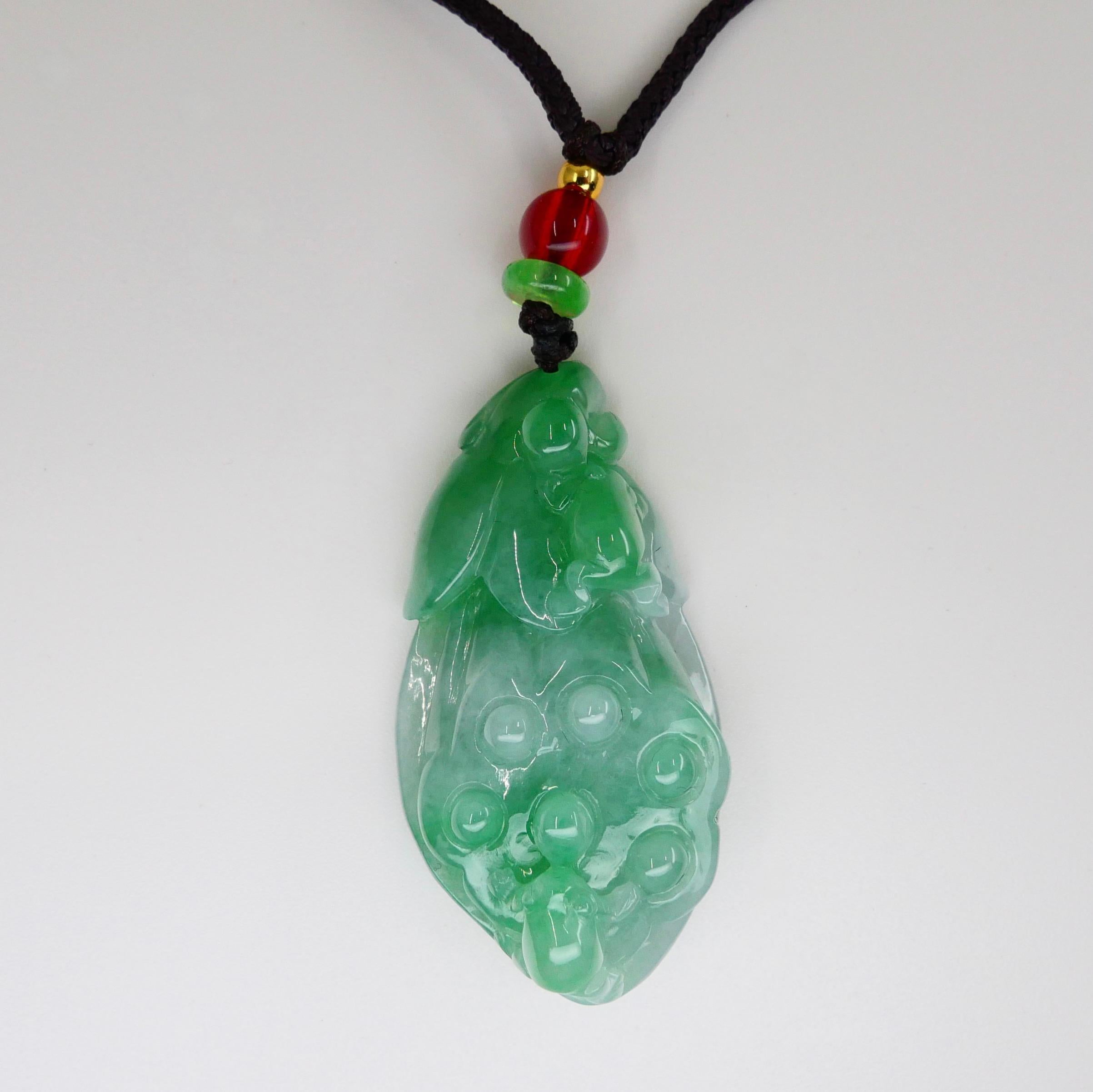 Certified 61.25 Cts Natural Apple Green Jadeite Jade Pendant Drop Necklace For Sale 6