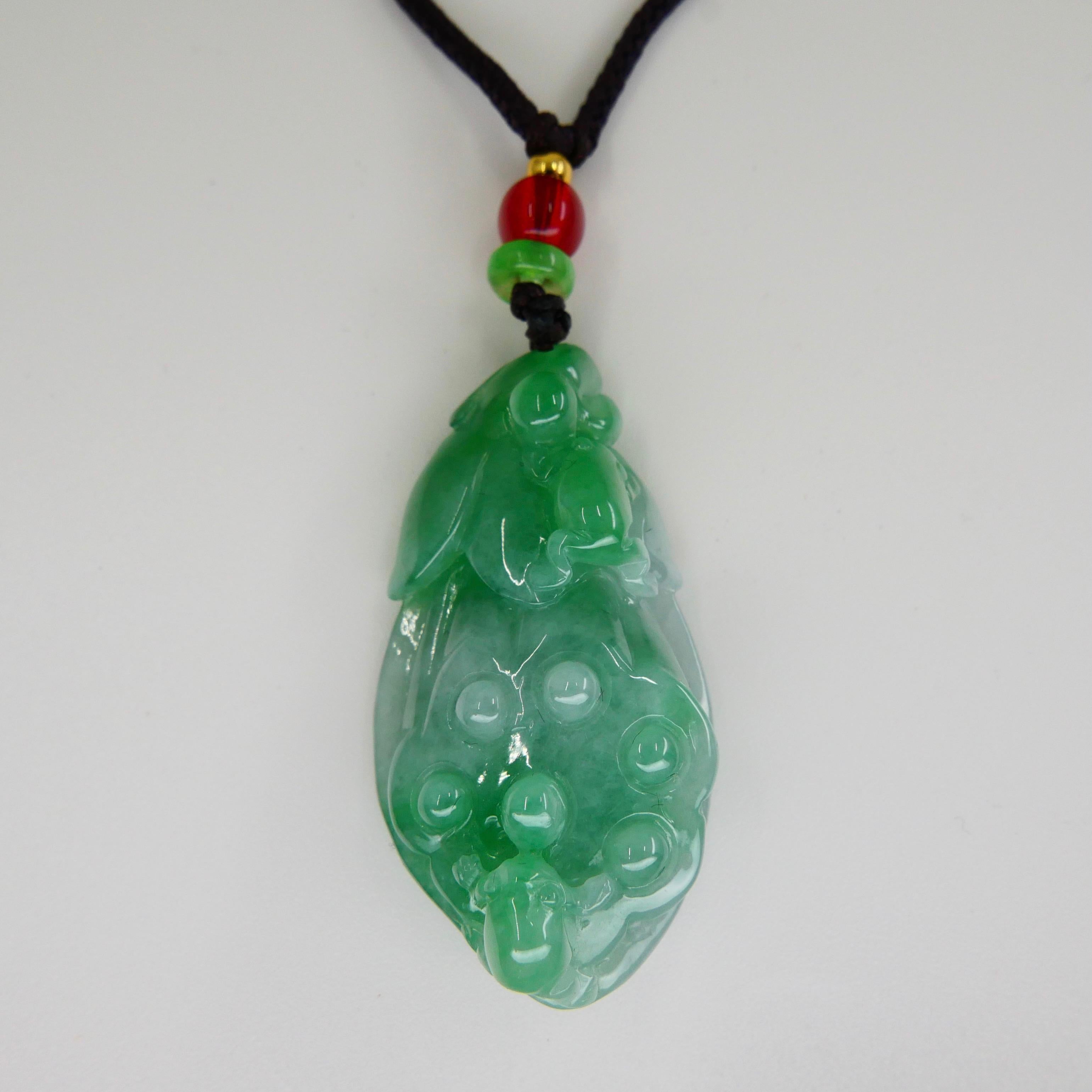 Certified 61.25 Cts Natural Apple Green Jadeite Jade Pendant Drop Necklace For Sale 1