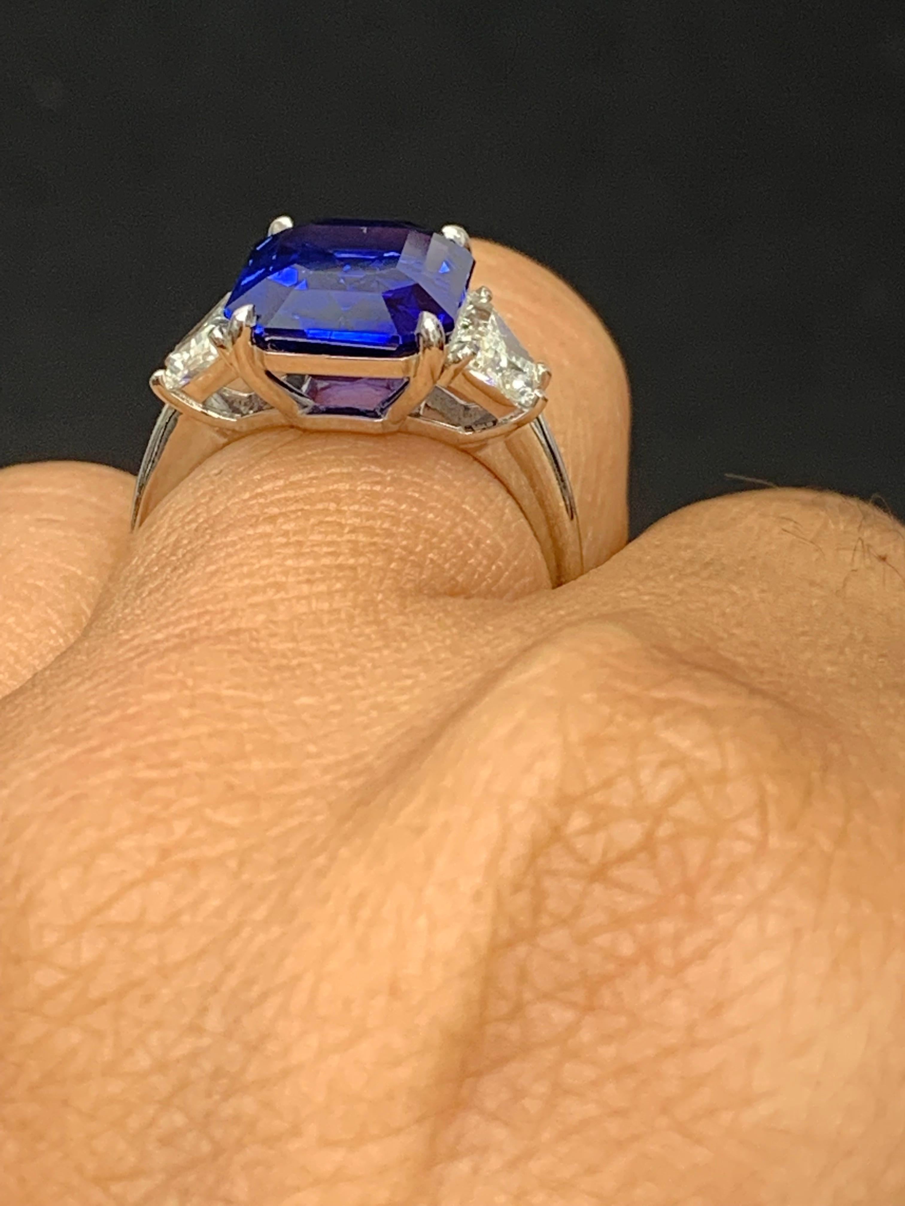 Certified 6.21 Carat Emerald Cut Sapphire & Diamond Engagement Ring in Platinum For Sale 8
