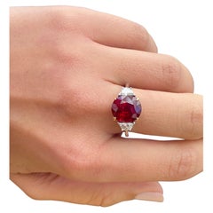 Certified 6.22 Carat Pigeon Blood Ruby and Diamond Three Stone Engagement Ring