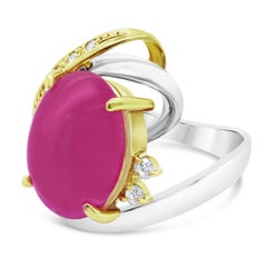 Certified 6.29 Carat Vivid Pink Sapphire Cabochon Diamond Cocktail Ring