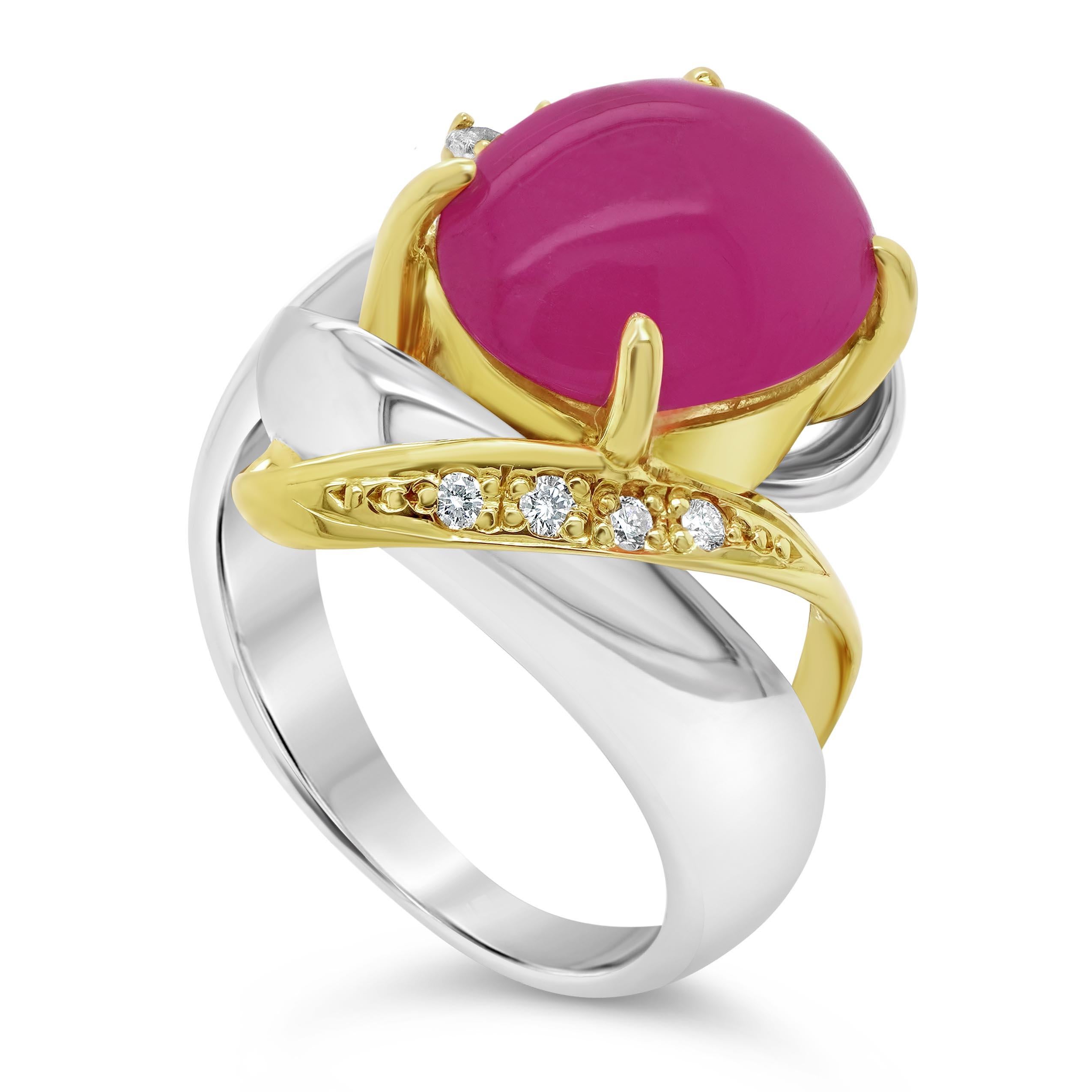 Contemporary Certified 6.29 Carat Vivid Pink Sapphire Cabochon Diamond Cocktail Ring For Sale