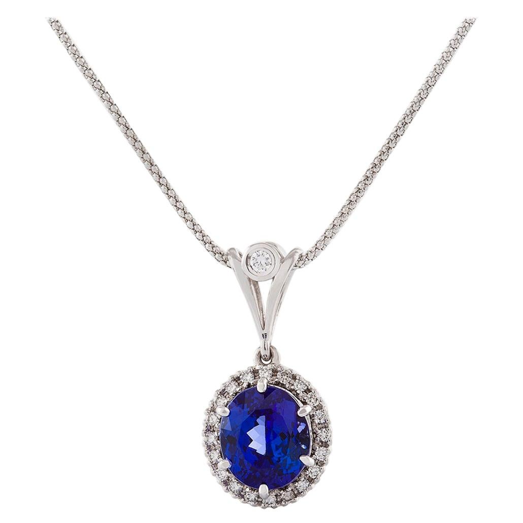 6.30 Carat Tanzanite and Diamond Necklace in 18 Carat White Gold BY Kian Design For Sale