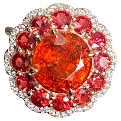 Certified 6.31 Carat Mandarin Garnet and Diamond Cocktail Engagement Ring