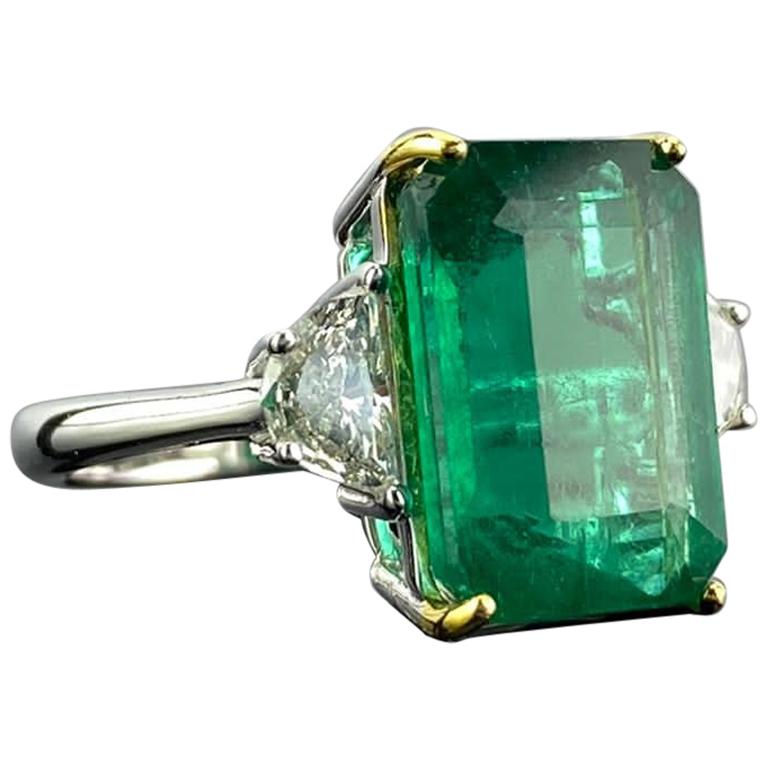 Certified 6.34 Carat Emerald and Diamond Three-Stone Engagement Ring