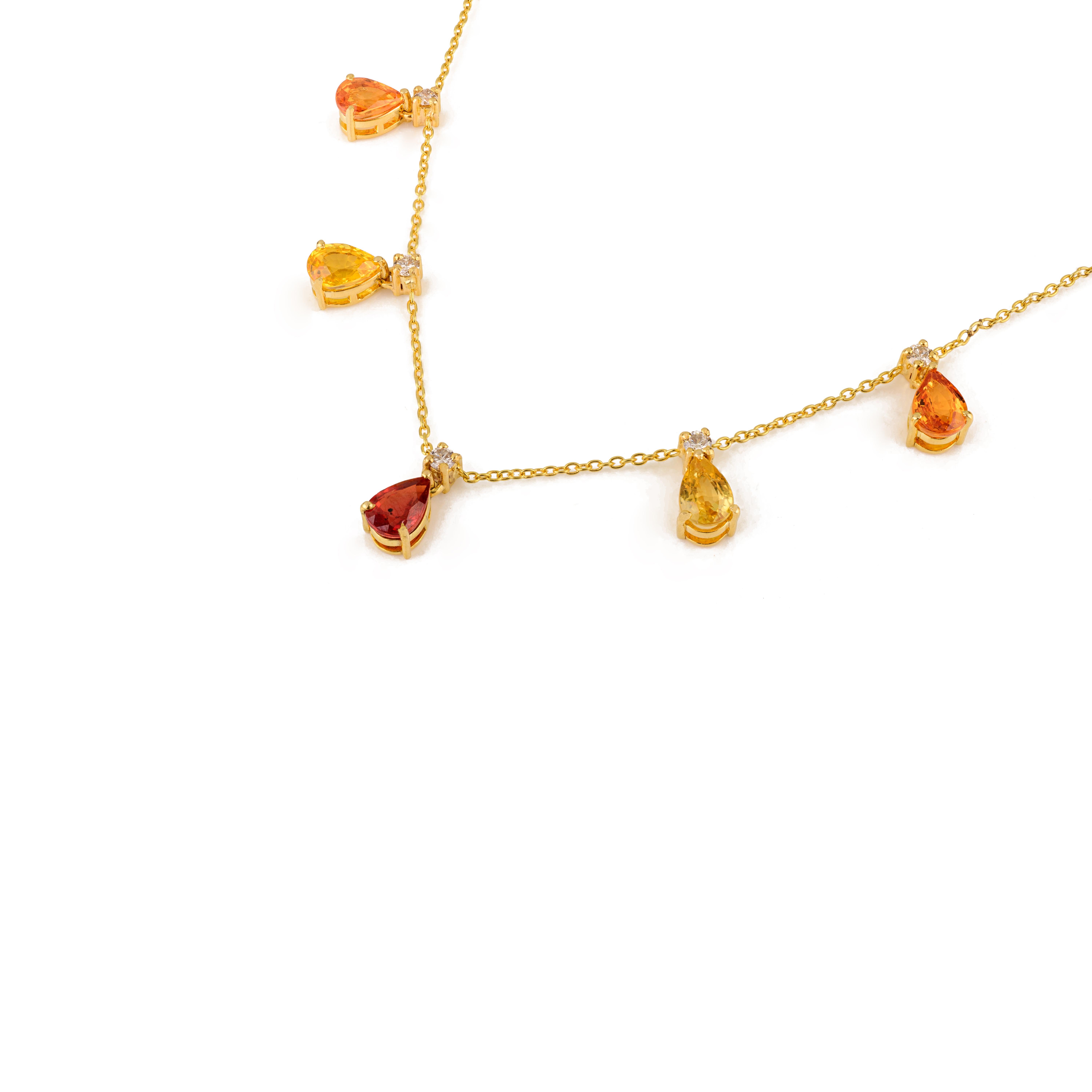Moderne Collier à breloques en or jaune 14K certifié 6.39Ct Multi Sapphire & Diamond en vente