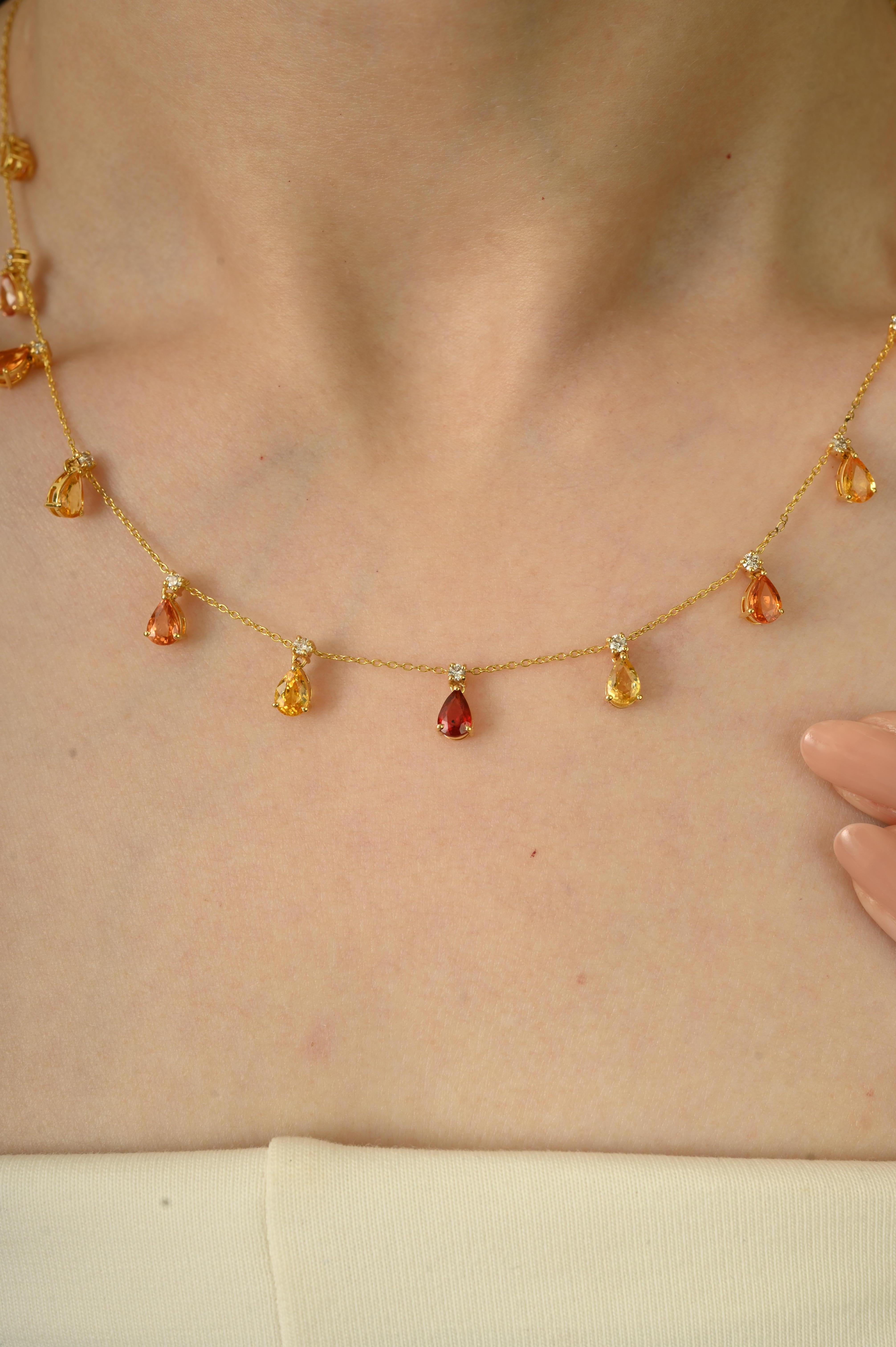 Taille poire Collier à breloques en or jaune 14K certifié 6.39Ct Multi Sapphire & Diamond en vente