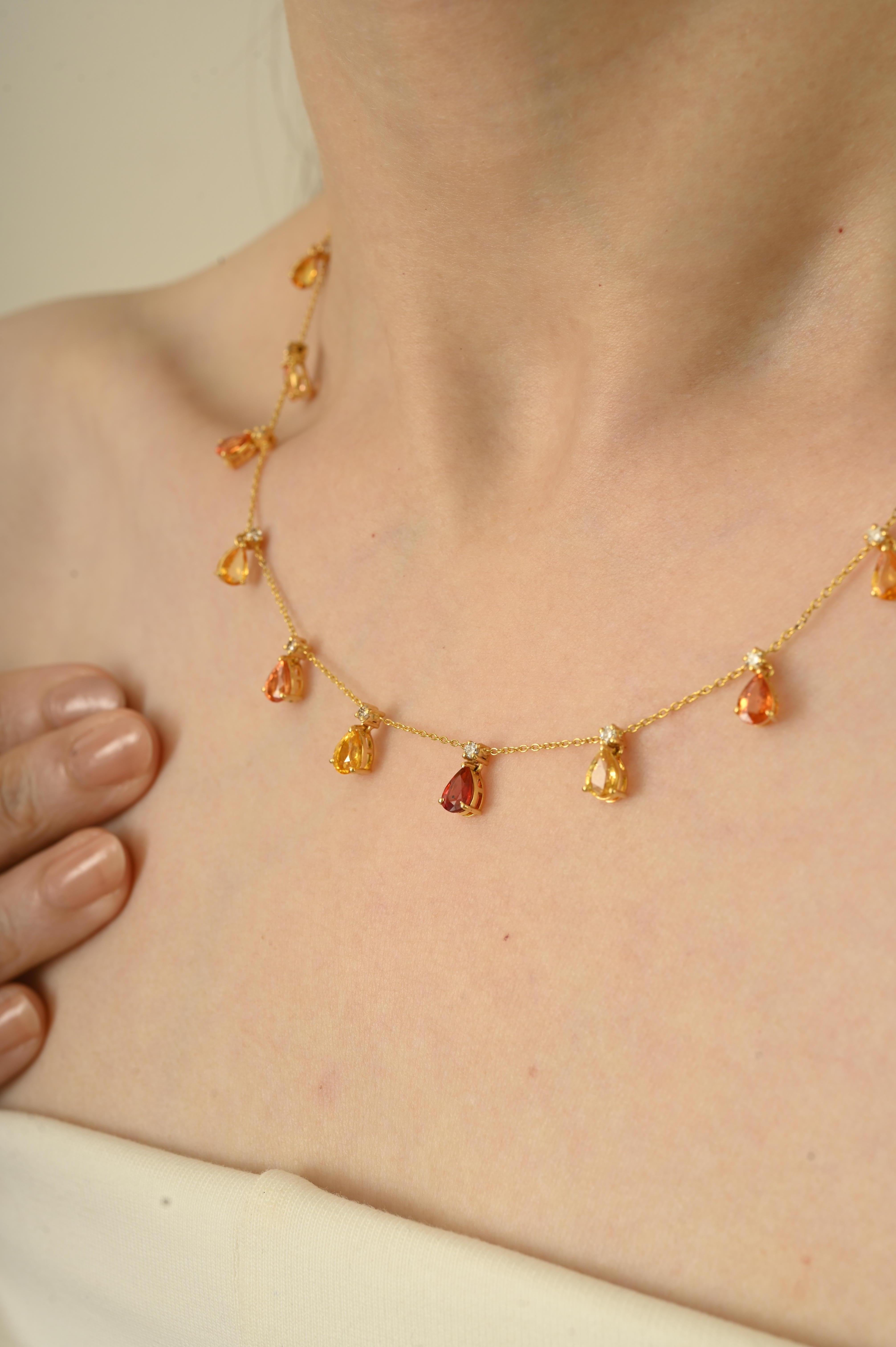 Collier à breloques en or jaune 14K certifié 6.39Ct Multi Sapphire & Diamond Pour femmes en vente