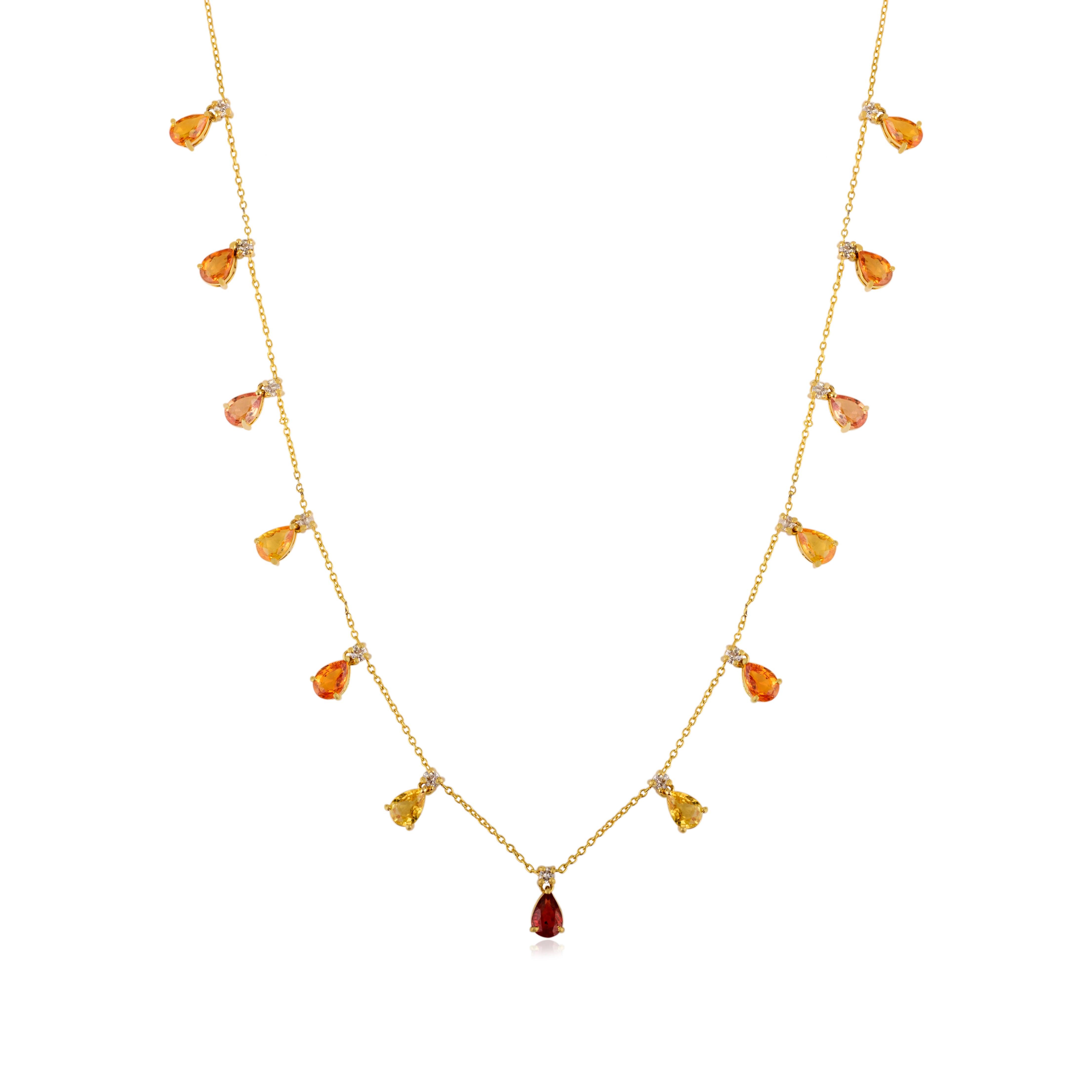 Collier à breloques en or jaune 14K certifié 6.39Ct Multi Sapphire & Diamond en vente 1