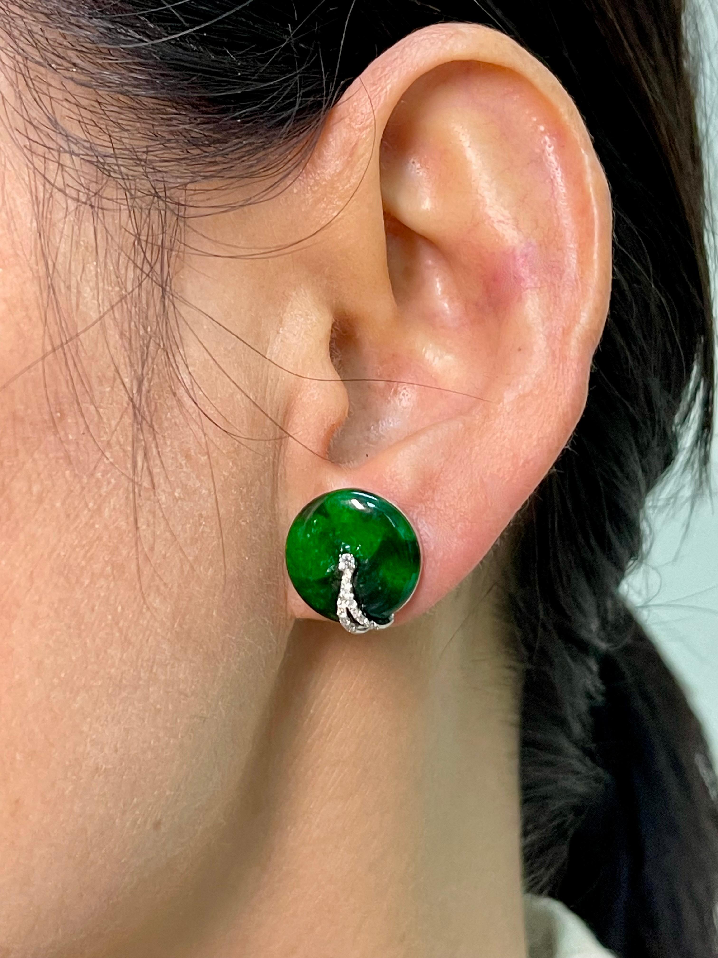 Women's Certified 6.42 CTW Type A Jadeite Jade & Diamond Earrings, Spinach Green Color