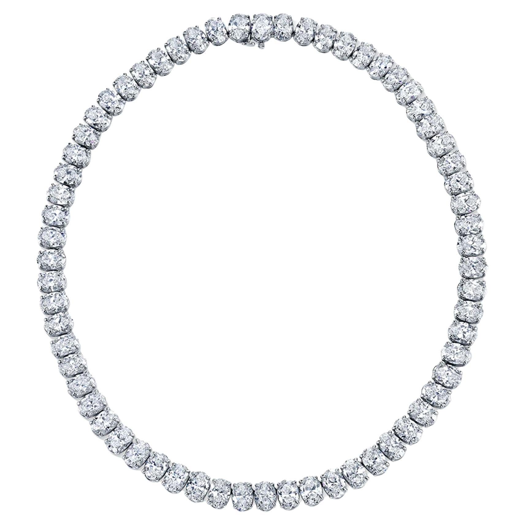 Certified 65 Carat Oval Cut Riviera Diamond Necklace