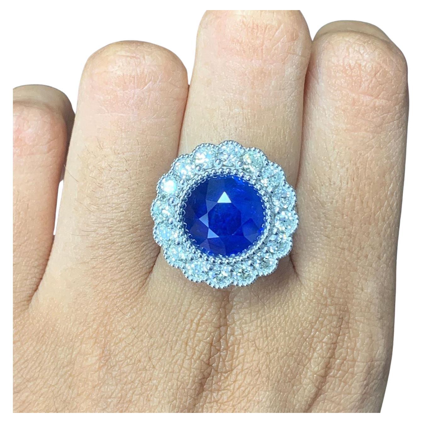 Modern Certified 6.52 Carat Ceylon Blue Sapphire Cut Diamond Ring  For Sale