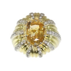 Certified 6.56 carat Yellow Sapphire and Diamond Gold French Cocktail Ring, 1960