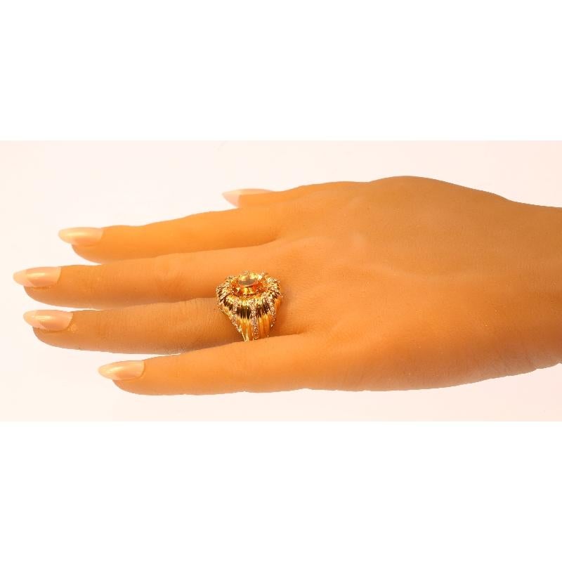 Certified 6.56 carat Yellow Sapphire and Diamond Gold French Cocktail Ring, 1960 For Sale 2