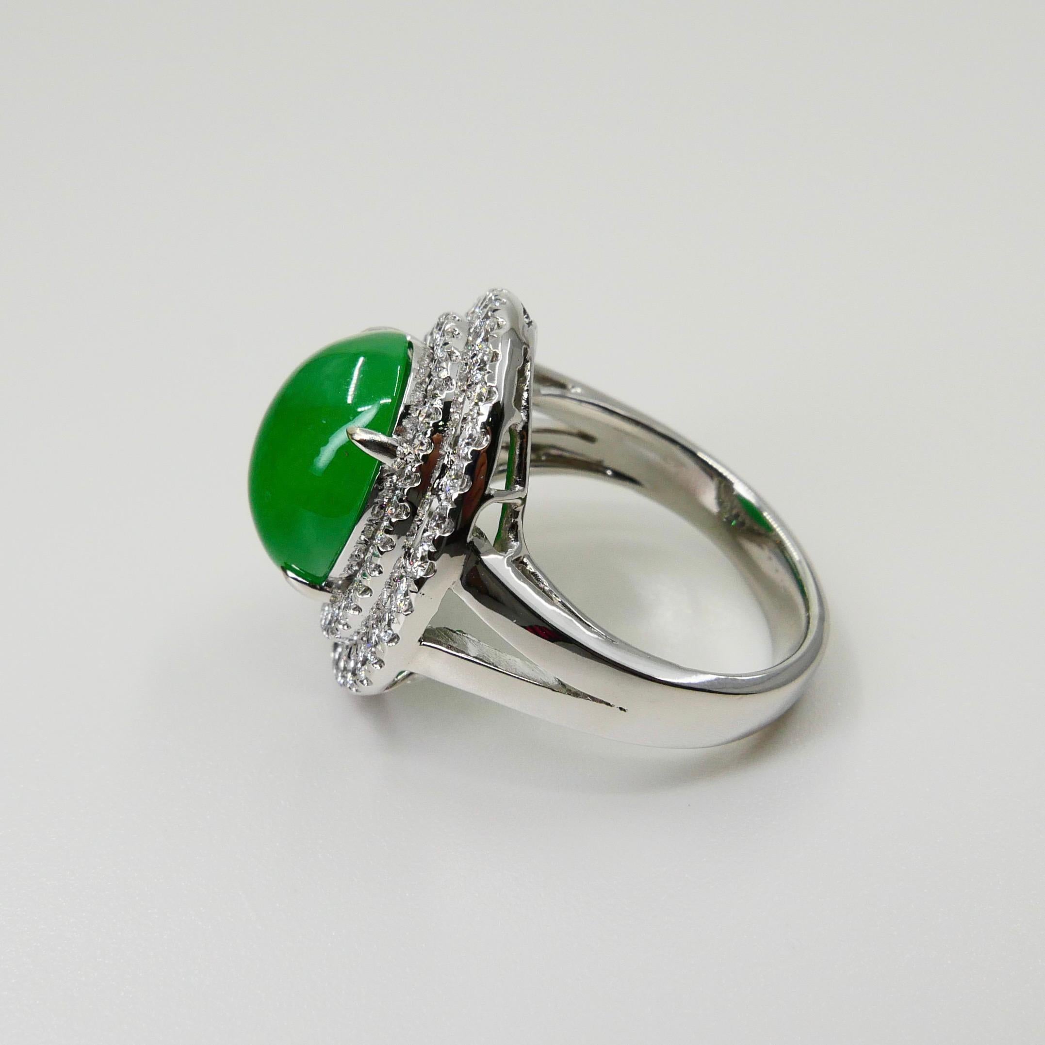 Certified 6.71 Cts Jade & Diamond Cocktail Ring. XXL. Apple Green With High Dome For Sale 7